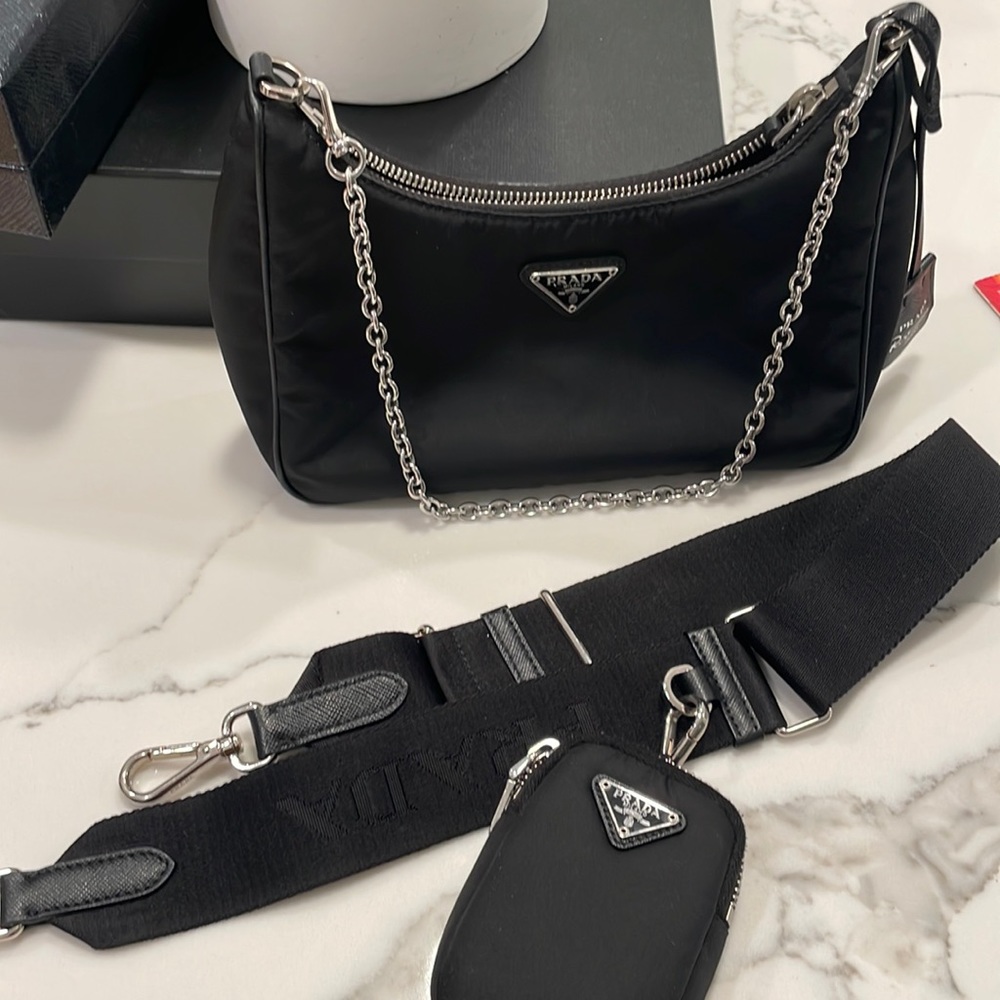 Prada black nylon bag re-edition 2005